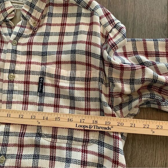 COLUMBIA SHIRT MENS MEDIUM RED WHITE BLUE  CHECK 100% COTTON FLANNEL BUTTON DOWN - Picture 9 of 10